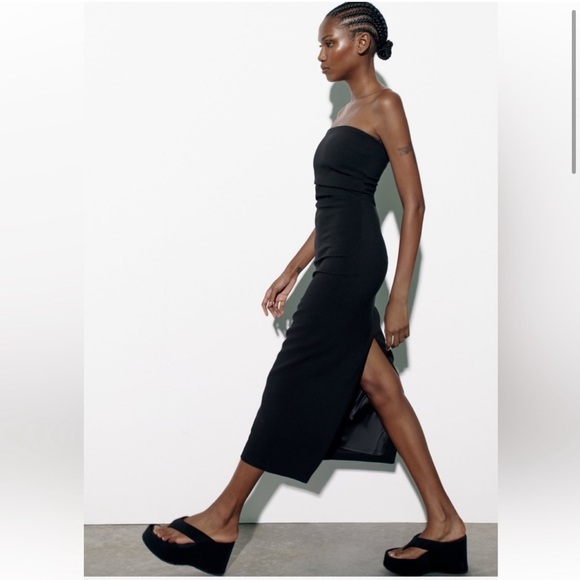NWOT ZARA Beautiful Black Strapless Midi Dress with Slit - Women’s Medium - Picture 3 of 9